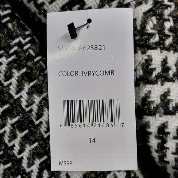 A.B.S. Allen Shwartz Womens Coat Size 14 Houndstooth Luxury Fur Hood Wool Blend - Picture 12 of 16